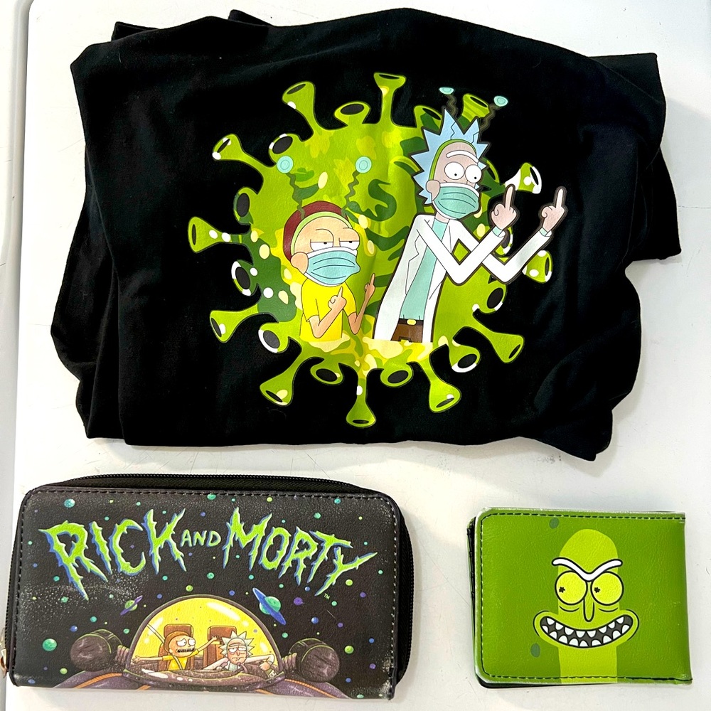 Rick & Morty wallets and tee shirt bundle